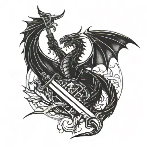 A Game Of Thrones Inspired Tattoo Featuring A Dragon And A Sword