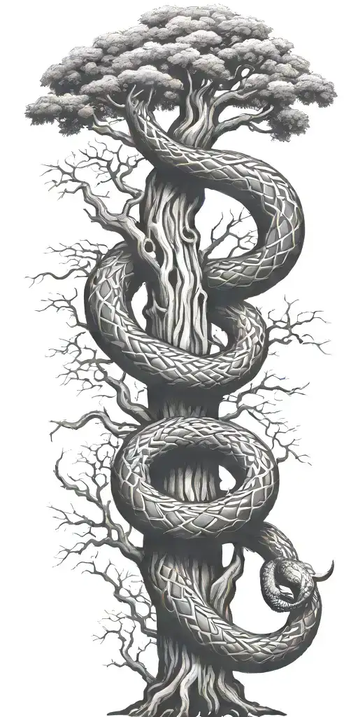 Tree Trunk With Cobra Coiling Around It