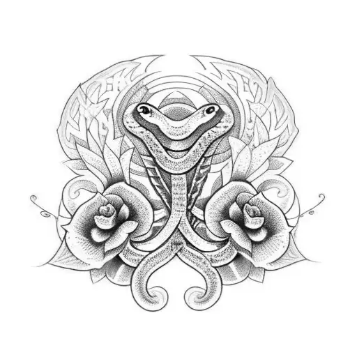 Snake With Butterfly And Flowers Back