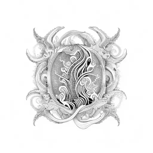 An Intricate Wave Pattern Incorporating Various Ocean Animals