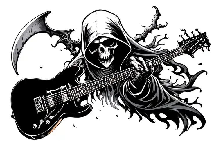 Guitar With A Reaper Holding A Scythe
