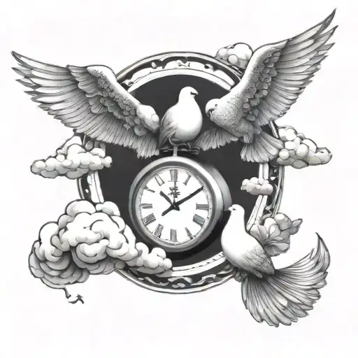 A Lot Of Clouds With A Dove A Clock