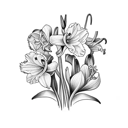 Bunch Of Daffodils And Lily Of The Valleys And Gladiolus Tattoo