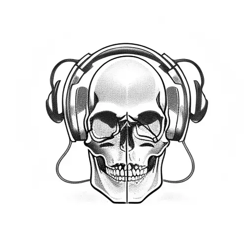 A Skull Wearing Headphones And Riding A Motorbike
