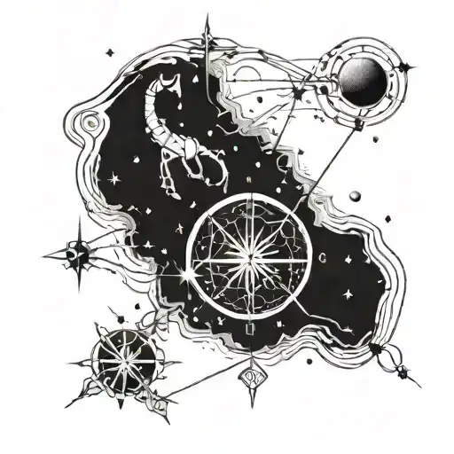 A Celestial-inspired Tattoo Design Incorporating The Scorpio Constellation And Elements Of Art