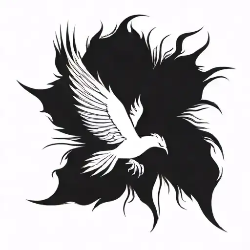 A Minimalist Blackwork Design Of A Phoenix In Flight