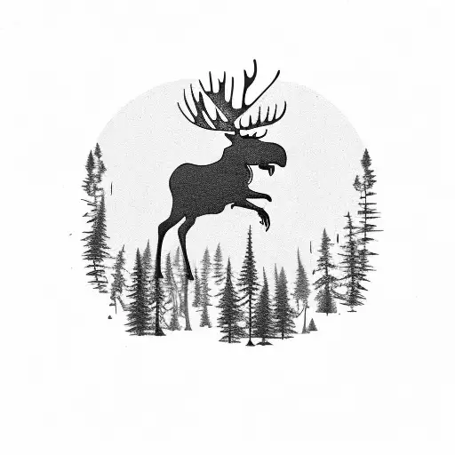 Moose Silhouette With A Forest Inside Tattoo
