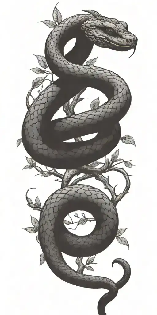 Snake Coiling Around Single Large Tree Branch