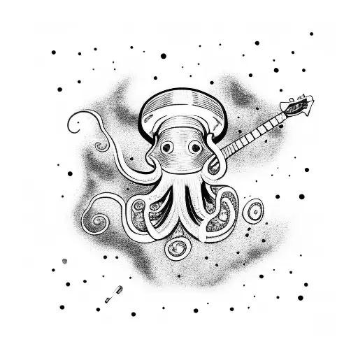 An Octopus Playing A Guitar In Outer Space Surrounded By Galaxies