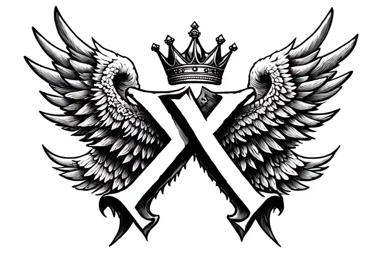X With Crown And Wings Made