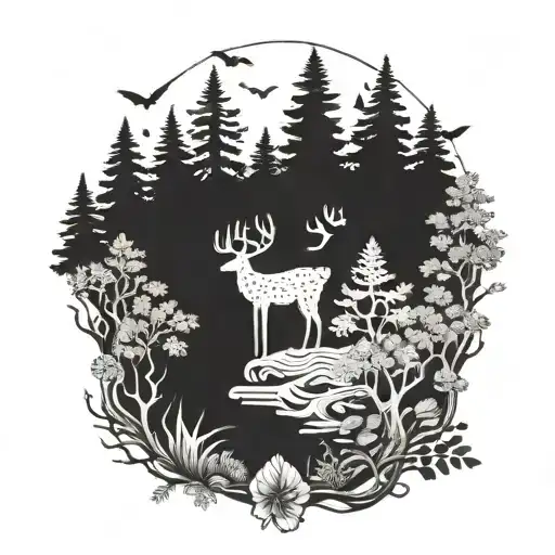 A Detailed Forest Scene With Hidden Hunting Elements Intertwined Throughout