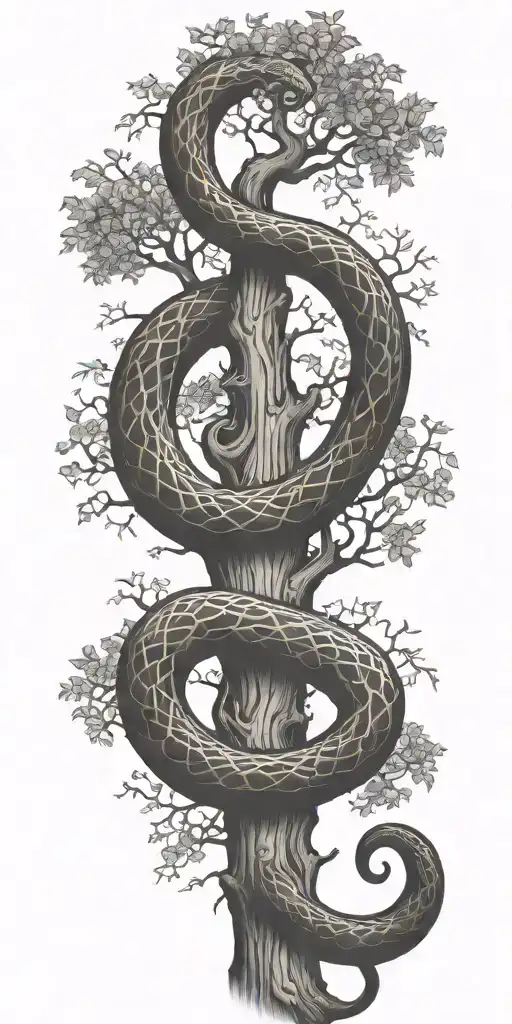 Tree Trunk With Cobra Coiling Around It