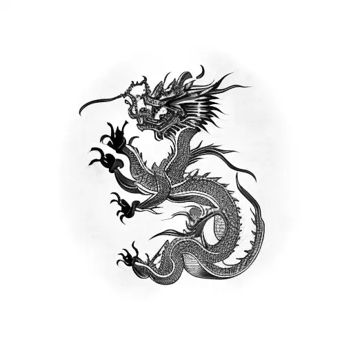 A Futuristic Interpretation Of A Chinese Dragon Intertwined With Circuit Patterns