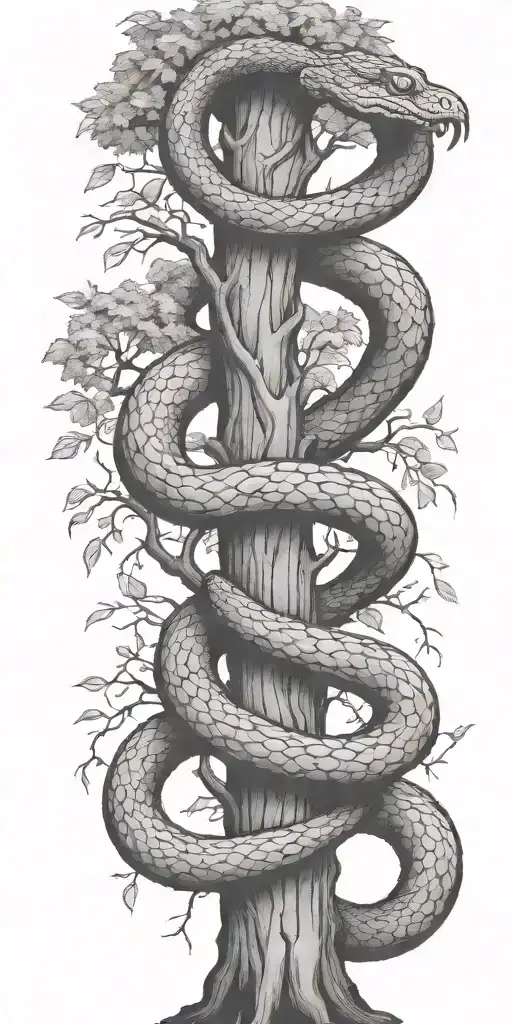 Tree Trunk With Cobra Coiling Around It