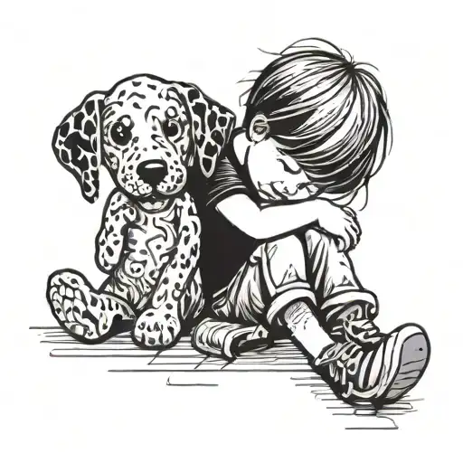 Young Boy Sitting And Crying Hugging A Stuffed Snoopy