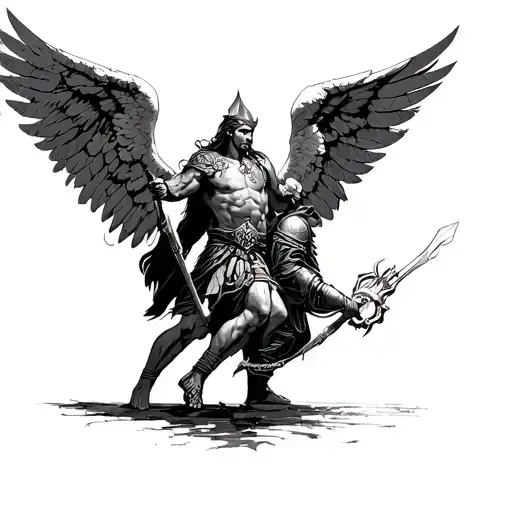 Archangel Michael And A Viking Warrior Battling