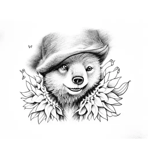 A Whimsical Scene Of Paddington Bear Surrounded By Sunflowers