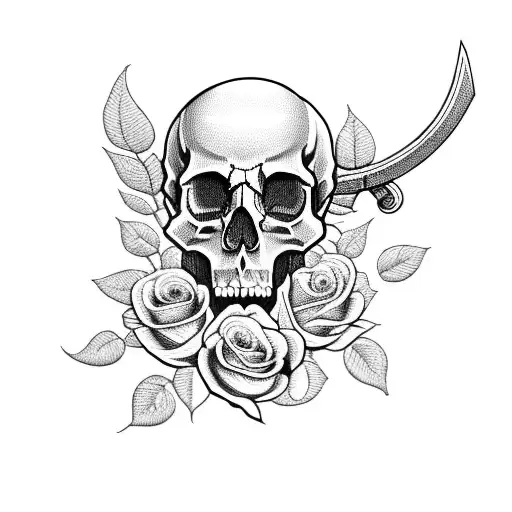 Skull With Roses And Sword