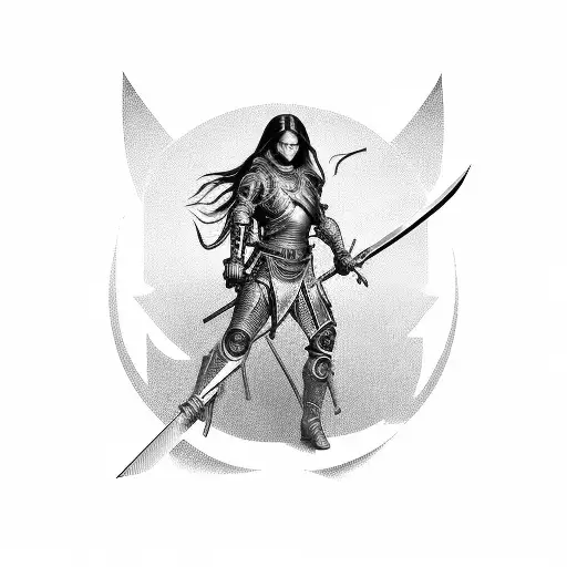 A Futuristic Skrillex-inspired Female Warrior Wielding A Sword