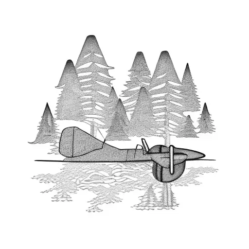 An Intricate Design Of A Plane Propeller Intertwined With Mountain Trees