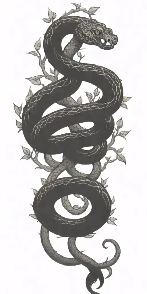 Tree Trunk With Snake Coiling Around It