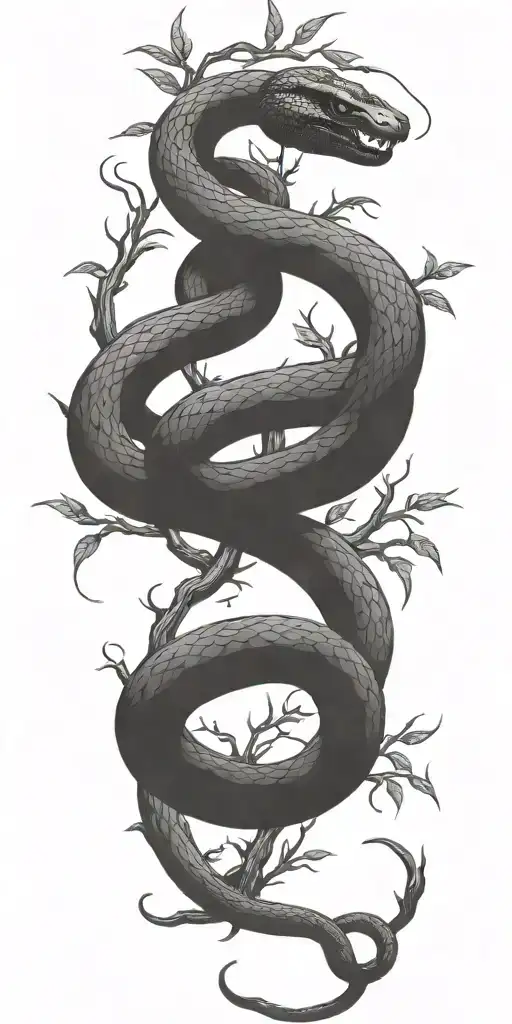 Snake Coiling Around Single Large Tree Branch