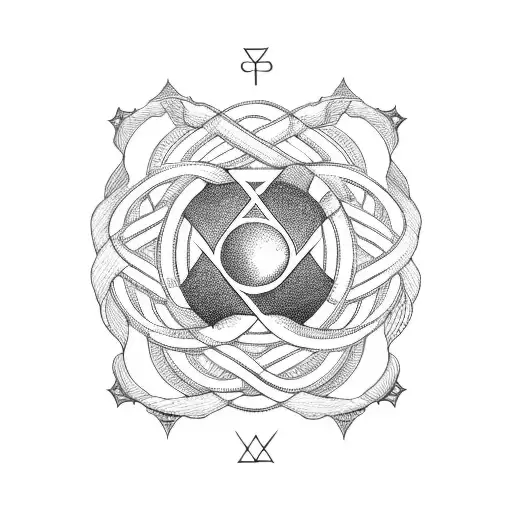 An Abstract Blackwork Design Featuring The Libra Symbol Intertwined With Symbols Of Peace