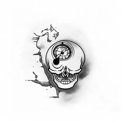 Crow Skull With Clock In The Background