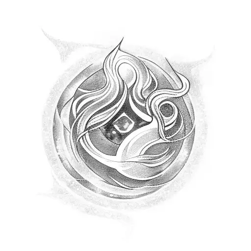 A Mystical Tattoo Of An Emerald Gemstone Surrounded By Swirling Ocean Waves