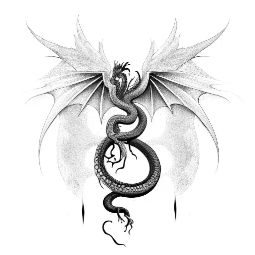 A Mystical Creature With The Body Of A Snake And Wings Of A Dragon
