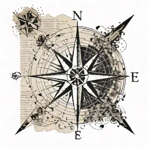 A Compass Rose Made Of Coffee Beans With Book Pages As The Background