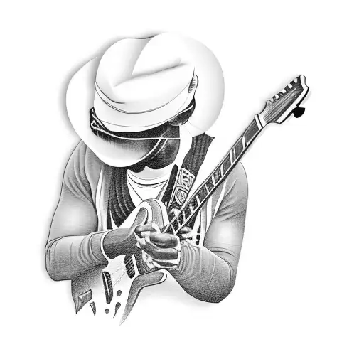 A African American Man Playing A Guitar With A Stormy Back Drop