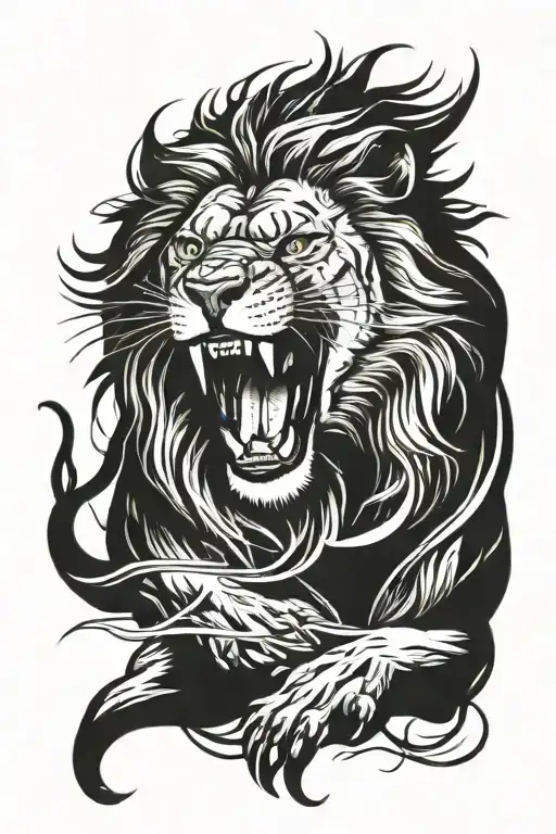 Lion Roaring With Aggressive Appearance