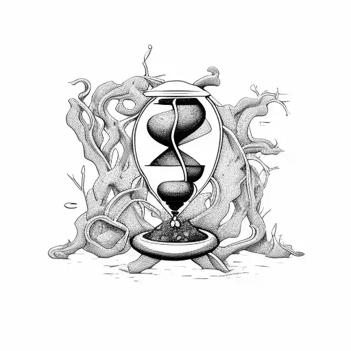 Withered Hourglass With Sand Pouring Out Wrapped In Old Vines