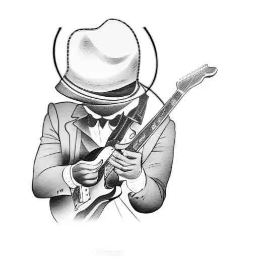 A Mysterious Black Man Playing A Guitar