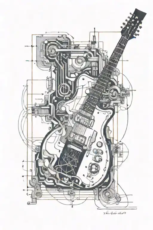 An Intricate Architectural Blueprint Intertwined With Guitar Strings