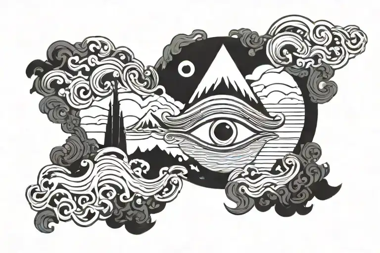 Mount Olympus With Waves And Greek Evil Eye