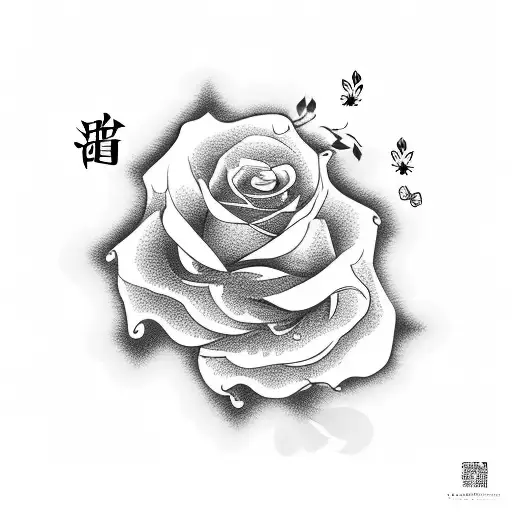 Chinese Symbols With Roses And Butterflies