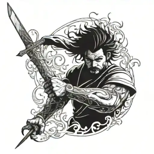 Man Wielding Flaming Sword