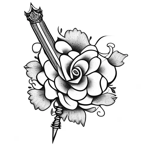 Flower And Dagger And Ornament