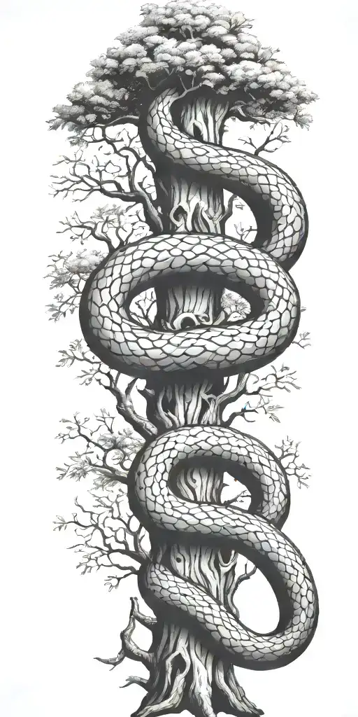 Tree Trunk With Cobra Coiling Around It