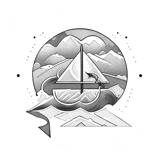 Boat With A Mountain And The L Letter