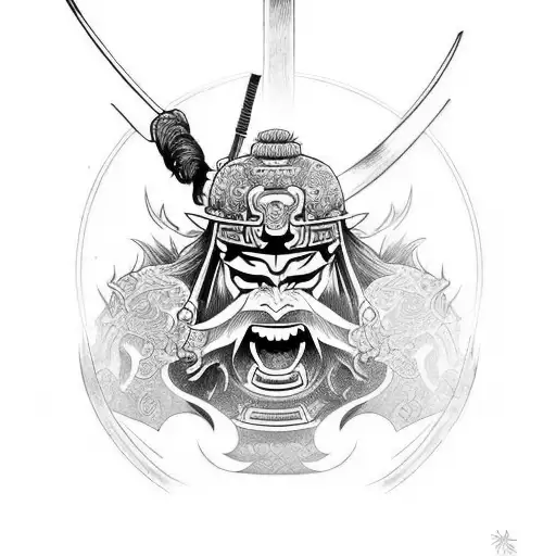 A Tattoo Design Combining A Samurai And A Demon In Battle