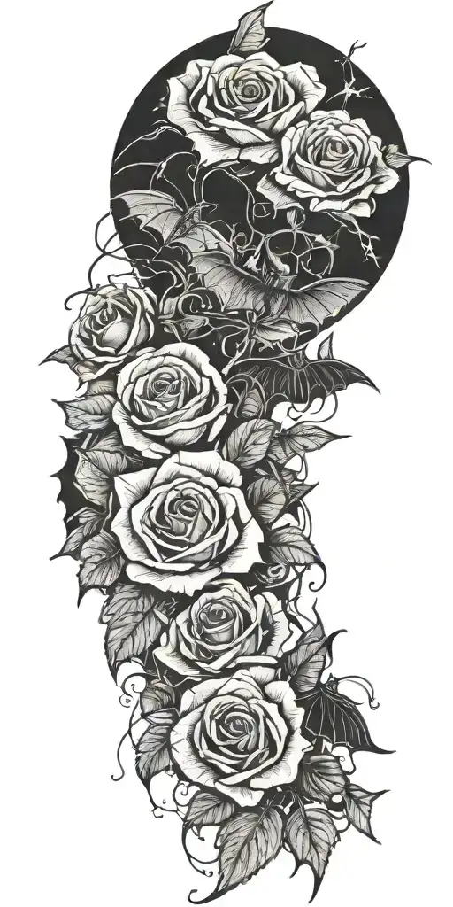 Roses And Bats Flying Together