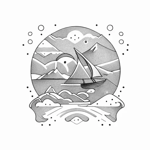 Boat With A Mountain And The Letter L With An Elegant Orthography