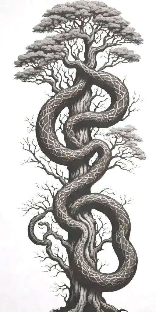 Tree Trunk With Cobra Coiling Around It