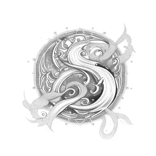 A Mystical Tattoo Of An Emerald Gemstone Surrounded By Swirling Ocean Waves