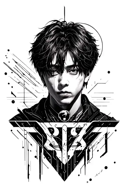 A Tattoo Design Combining Elements Of Bts And Straykids Logos In A Futuristic And Abstract Way