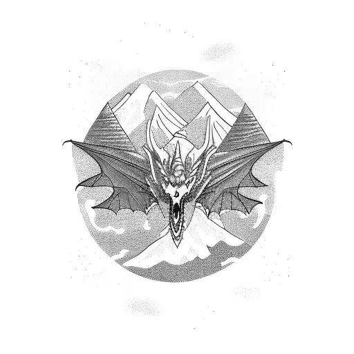 Dragon Flying Over A Mountain Peak