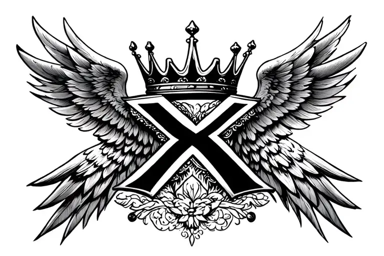 X With Crown And Wings